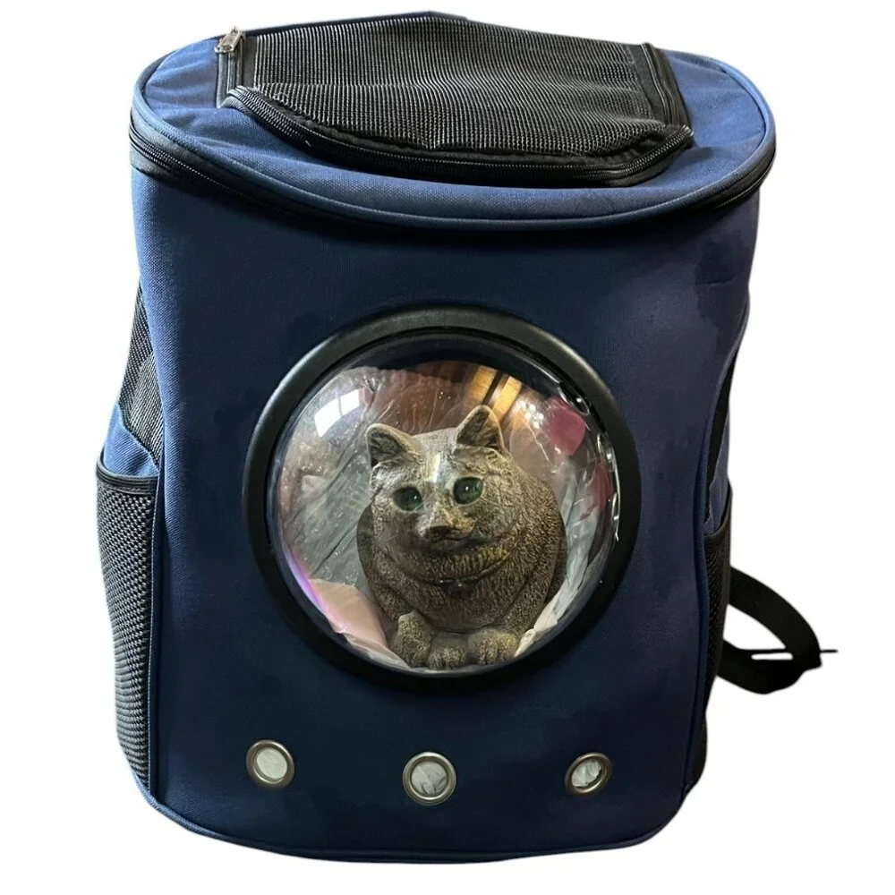 Navy Cat Bubble Backpack Cat Carrier, Polyester & Mesh w/Air Holes, 17